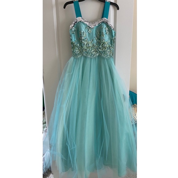 turquoise sequin prom dress